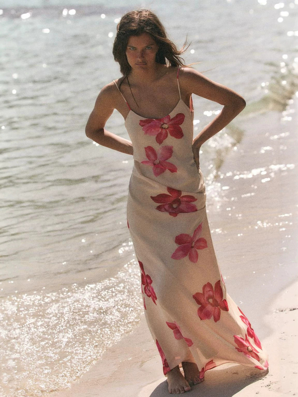 ZARA Sexy Spaghetti Strap Floral Print Backless Bodycon Beach Vacation Dress